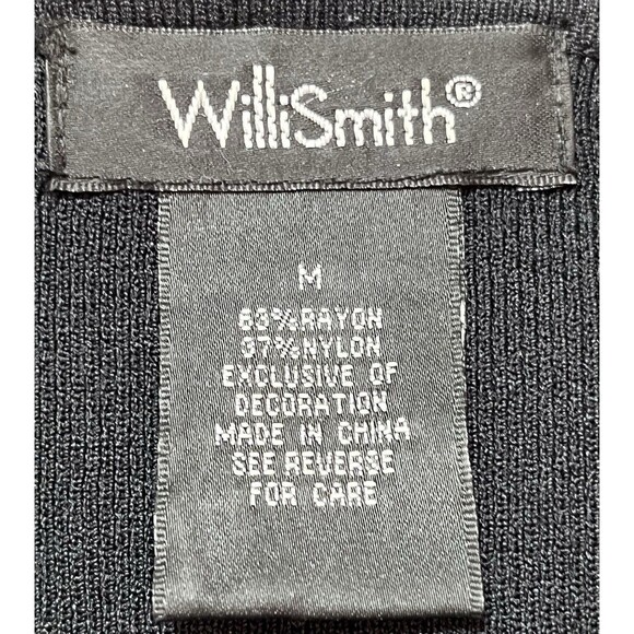 VTG Willi Smith Beaded 80s Bling V Neck Sweater Womens M Black Silver Sparkle - Picture 5 of 6